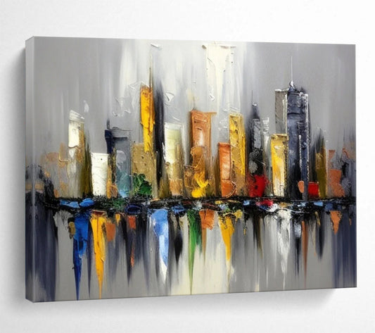 Colorful Cityscape Reflection - Vibrant Living Room Energy DLZ067