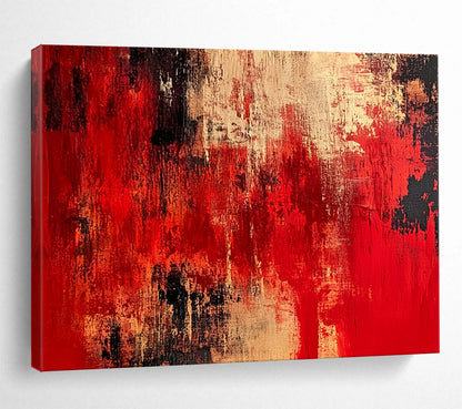 “Red Black Textured Blend” - Red, Black, Beige - Textured Abstract Layers - Acrylic Painting HB1301