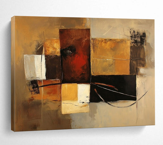 “Brown Geometric Abstract” - Brown, Gold, Black, White, Geometric Forms - Painting On Canvas HB1427