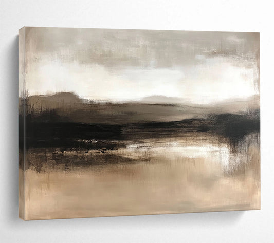 “Misty Earth Tones” - Warm Browns and Muted Grays, Hazy Landscape with Water Reflection Painting On Canvas HB0907