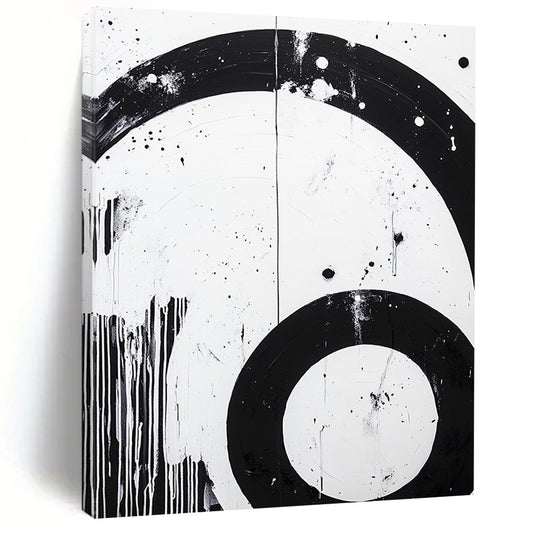 Black, White, Dripping Circles "Grungy Circle Drips" Abstract Street - Art Inspired Painting On Canvas HB180
