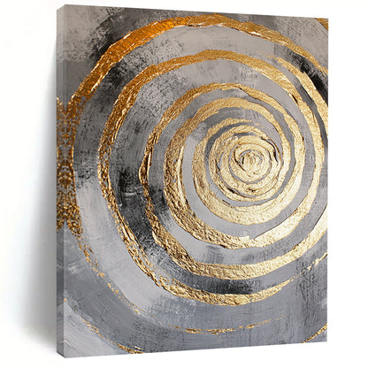 Black, Gray and Gold Concentric Circles with Drips "Dynamic Dripping Vortex" Painting On Canvas HB383