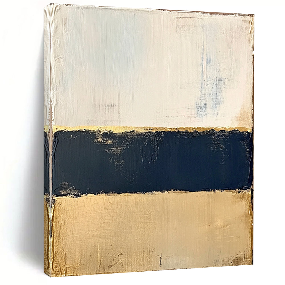 Beige, Gold, Navy, Horizontal Layers "Gilded Nautical Bands" Abstract Coastal - Inspired Painting On Canvas HB166