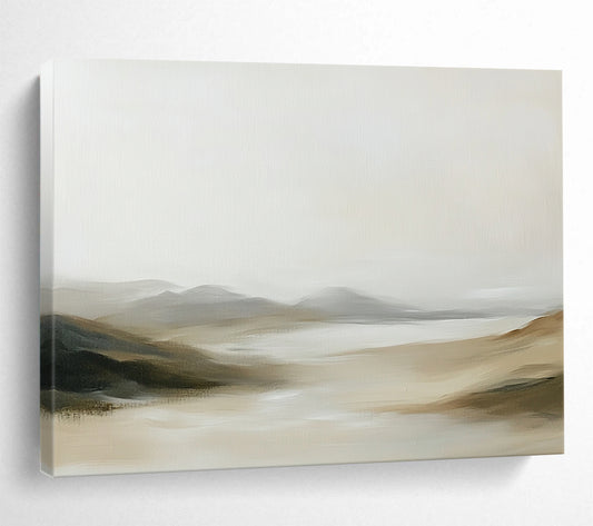 “Muted Tonal Landscape” - Beige, Gray, Brown, Softly Blended Natural Scene - Acrylic Painting HB1656