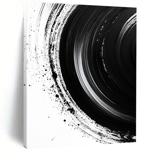 Black Concentric Brushstrokes on White - “Infinite Ink Vortex” Painting On Canvas HB217