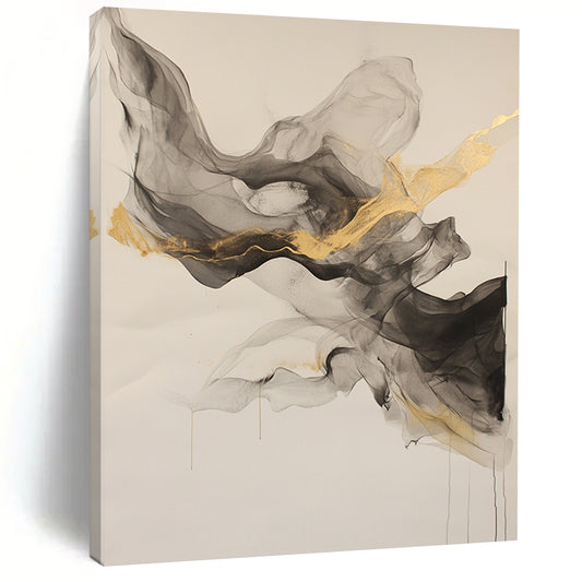 Beige, Gray, Gold, Flowing Shapes "Graceful Drift" Abstract Painting On Canvas HB026