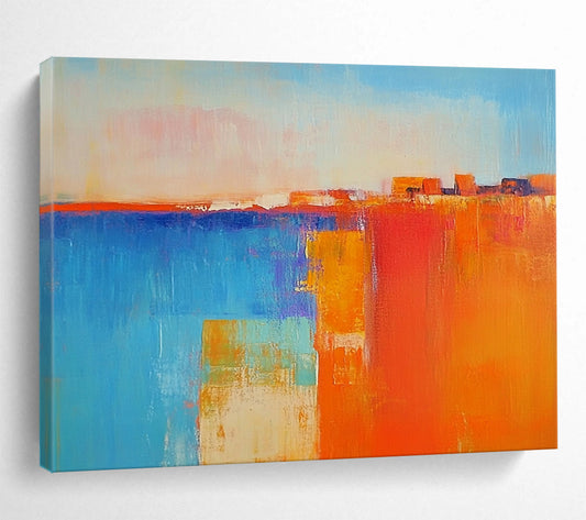 “Vibrant Abstract Blocks” - Blue, Orange, Pink, Bold Geometric Shapes Painting On Canvas HB0938