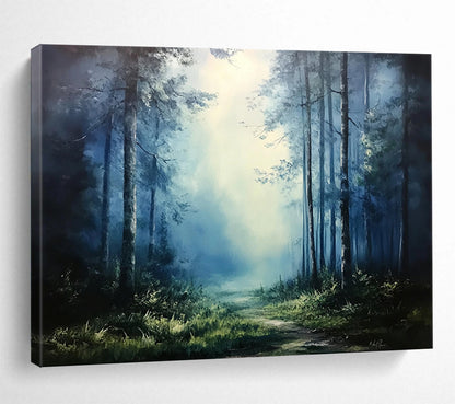 “Mystic Forest Path” - Deep Blues, Greens, Hints of Light, Forest Path in Mist - Atmospheric Oil Painting HB1690