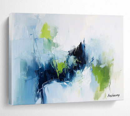 “Blue - Green Abstract” - Blue, green, white, Abstract Expressionist Painting HB0626