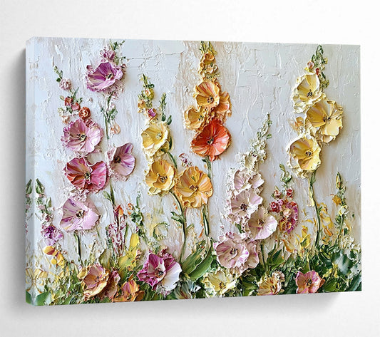 “Textured Floral Burst” - Pinks, Yellows, Purples, 3D Flower Relief - Palette Knife Floral Painting HB1558
