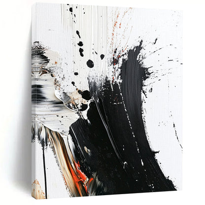 Contemporary abstract painting with bold brush strokes thick texture and striking color splashes on white canvas minimalistic design high contrast art piece. DLZ0312
