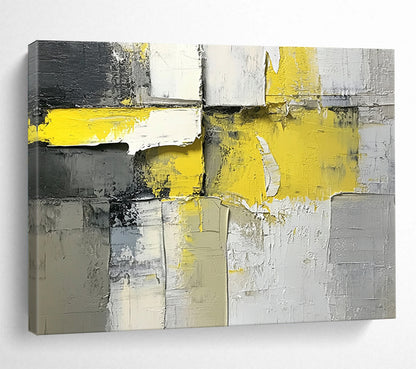 “Geometric Energy” - Yellow, Gray, White, Textured Cubes Painting On Canvas HB1037