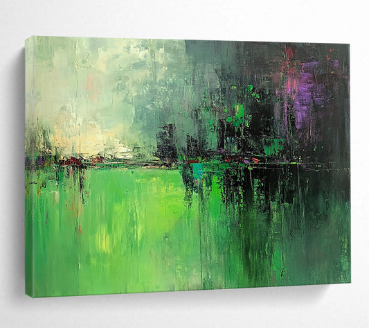 “Green Abstract Landscape” - Green, Purple, Gray, Abstract Landscape Painting On Canvas HB0989