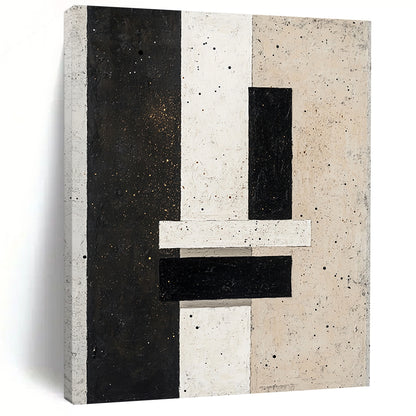 Black, White, Beige with Speckled Patterns "Starry Structure" Abstract Painting On Canvas HB014