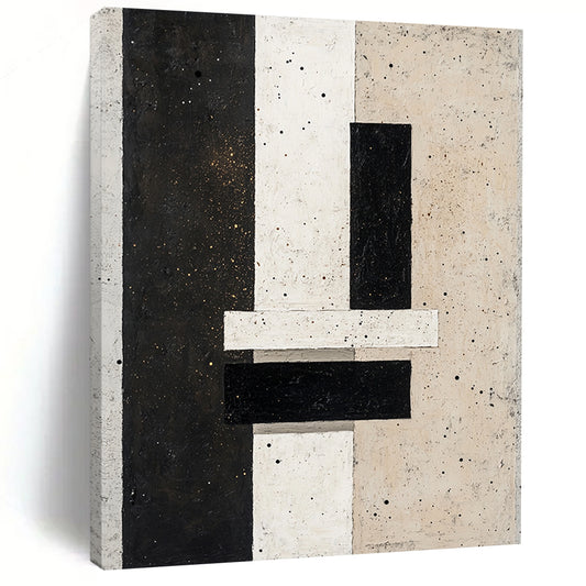 Black, White, Beige with Speckled Patterns "Starry Structure" Abstract Painting On Canvas HB014