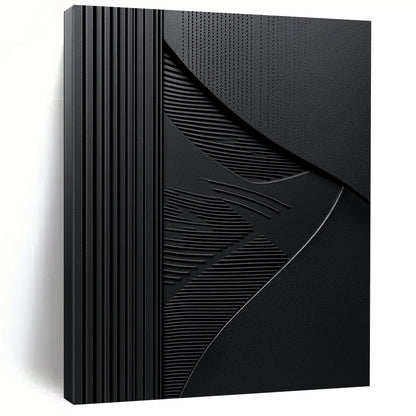 Contemporary abstract art features elegant embossed lines on a black background with balanced dark gray textures for a striking visual impact. DLZ1653