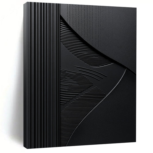 Contemporary abstract art features elegant embossed lines on a black background with balanced dark gray textures for a striking visual impact. DLZ1653