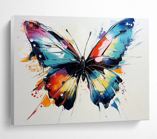 “Rainbow - Hued Butterfly” - Bright Pink, Blue, Yellow, Orange, Textured Butterfly Abstract Painting On Canvas HB0984