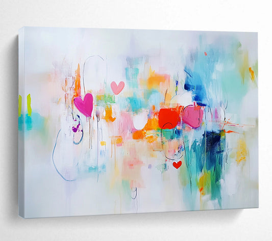 “Hearts and Hues” - Pink, Teal, Orange, Abstract Love - Contemporary Acrylic Painting HB1515