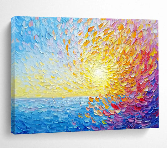 “Textured Sunset Sea” - Colorful, Textured, Sea, Sunset Painting On Canvas HB0750