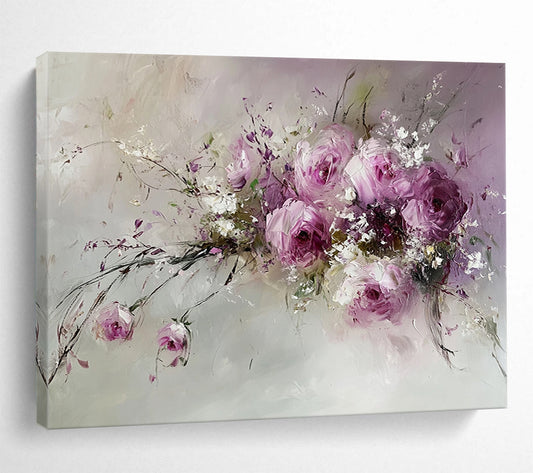 Pink, Purple, White and Green Floral Impasto "Romantic Blooms" Painting On Canvas HB0656
