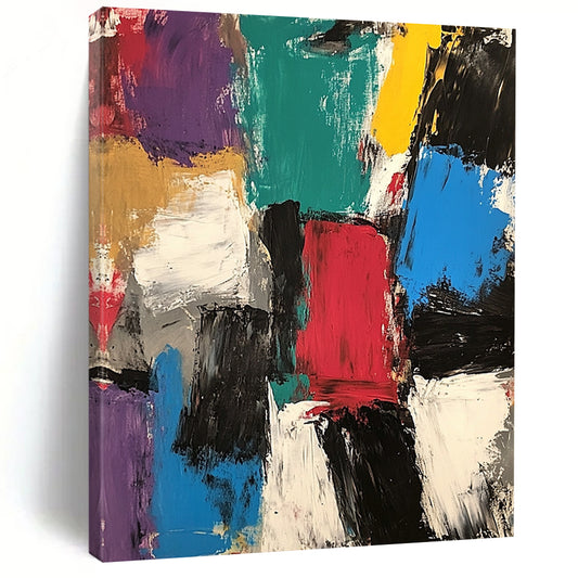 Large contemporary hand-painted abstract artwork featuring thick brush strokes and mixed media in vibrant colors, inspired by Jean Dubuffet's expressive style. DLZ0934