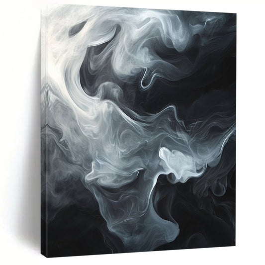 Black & White Swirling Smoke - “Mystic Smoke Veil” Painting On Canvas HB202