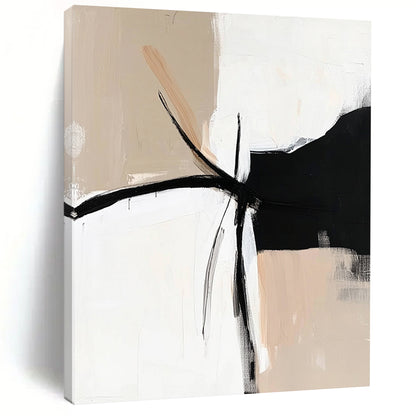 Contemporary hand-painted abstract artwork in black, white, and beige, featuring a minimalist design with an elegant bohemian feel. DLZ0320