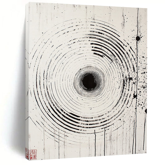 Black Rings with Splashes - “Ink - Wash Universe Rings” Painting On Canvas HB188