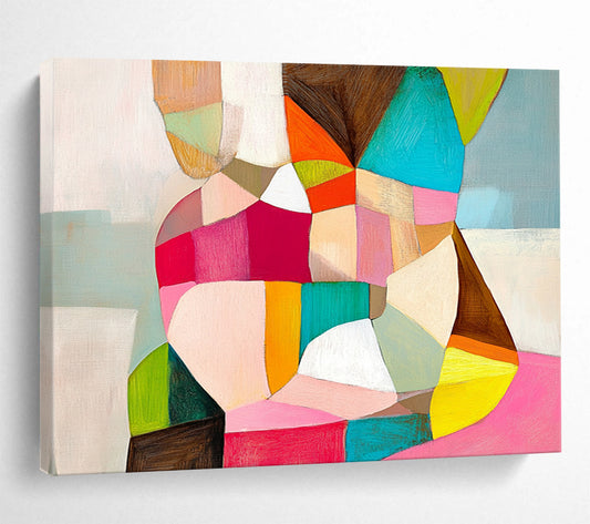 “Colorful Cubist Figure” - Pink, Green, Yellow, Abstract Human Form - Cubist Acrylic Painting HB1497