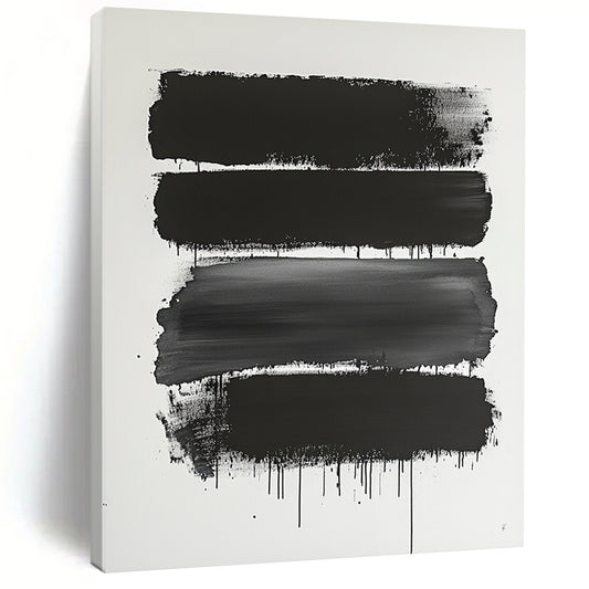 Black and Gray Dripping Stripes "Moody Flow" Painting On Canvas HB275