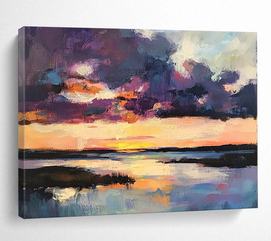 “Colorful Marsh Sunset” - Deep Purples, Pinks, Oranges, Blues, Vibrant Wetland Sunset - Acrylic Painting HB1614