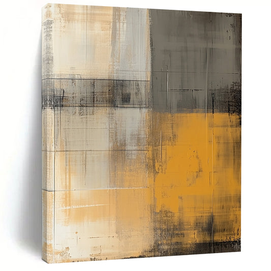 Contemporary abstract artwork featuring an urban city wall in muted yellow and beige hues with a textured vintage aesthetic inspired by Euan Uglow. DLZ0587