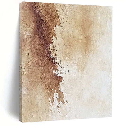 Contemporary hand-painted abstract artwork featuring a watercolor beige background with distressed brown and white accents, inspired by David Mack for Aman Resorts. DLZ1724