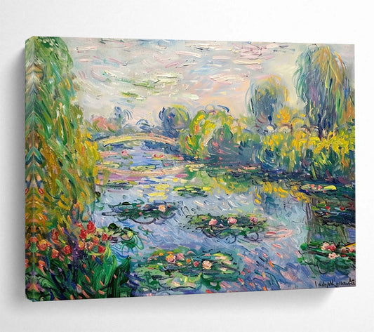 Monet - Style Water Lily Pond - Impressionist Living Room or Dining Room Art DLZ197