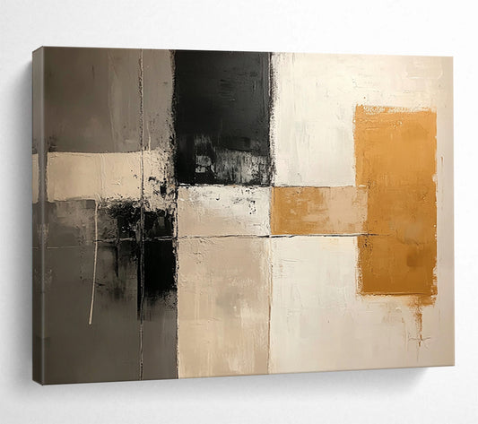 “Neutral Grid” - Gray, Beige, Black, Grid - Like Forms - Contemporary Acrylic Painting HB1531