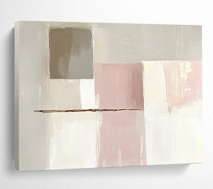 “Pastel Geometric Abstract” - Beige, Pink, White, Brown, Geometric Forms - Painting On Canvas HB1423