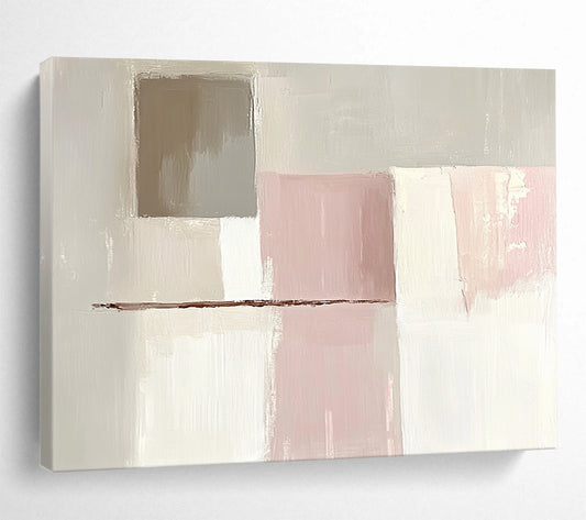 “Pastel Geometric Abstract” - Beige, Pink, White, Brown, Geometric Forms - Painting On Canvas HB1423
