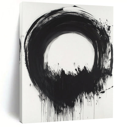 Black Circular Brushstroke with Dripping Paint - “Melting Enso” Painting On Canvas HB247