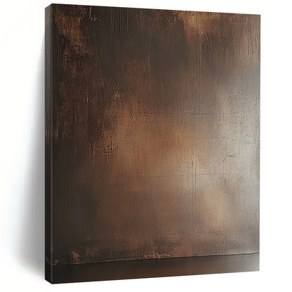 Contemporary abstract painting featuring a textured brown wall with subtle sheen and earthy tones enhancing a moody atmosphere. DLZ1690