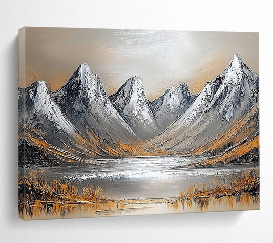“Textured Mountain Landscape” - Gray, Brown, White, Textured Mountain Scene Painting On Canvas HB0969