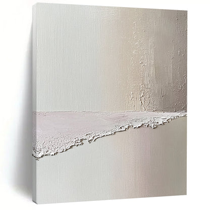 Contemporary abstract art featuring a serene beach scene in soft pastel pinks and whites evokes tranquility with textured oil paint aesthetics. DLZ1358