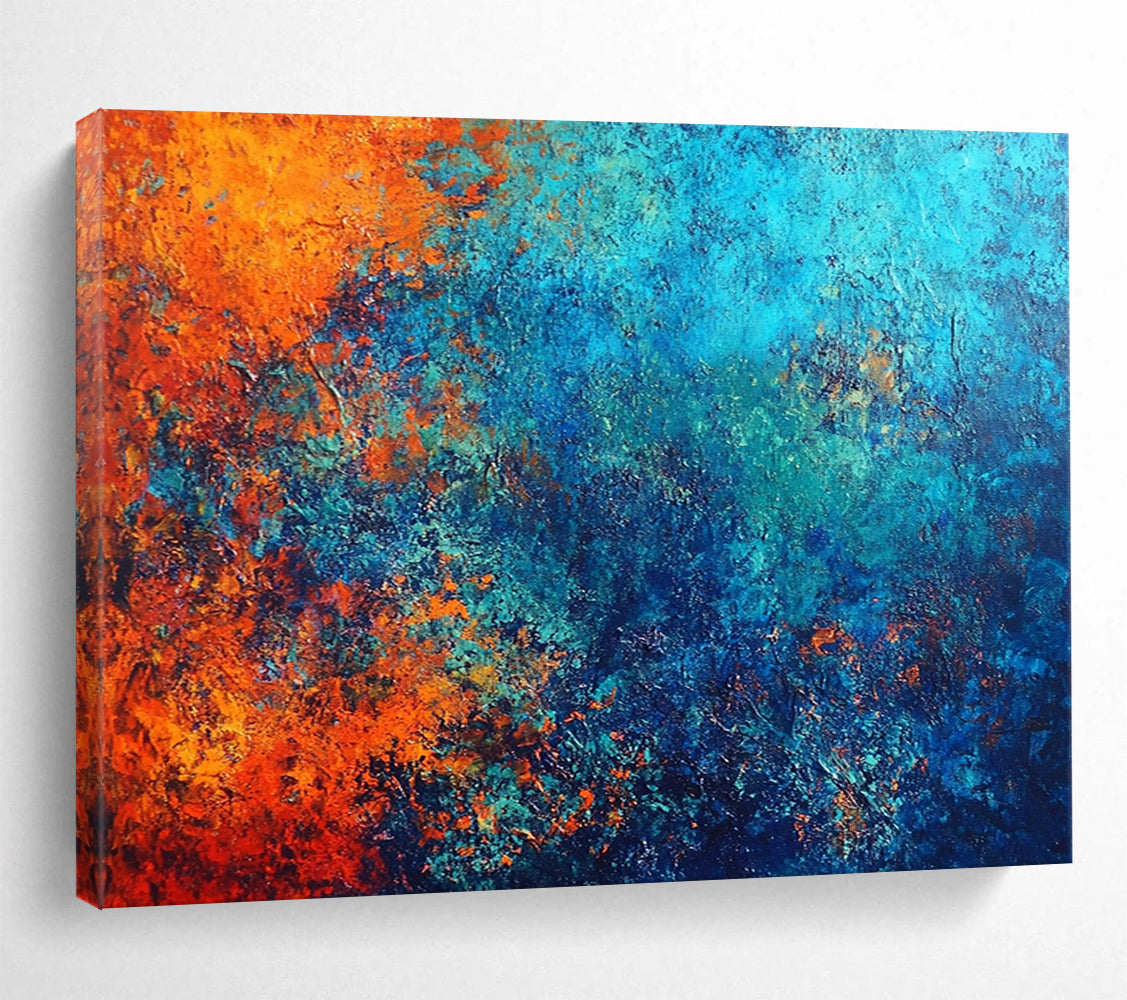 “Earthy Blue - Orange Blend” - Blue, Orange, Textured Abstract Painting On Canvas HB0737