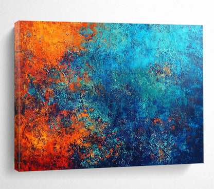 “Earthy Blue - Orange Blend” - Blue, Orange, Textured Abstract Painting On Canvas HB0737
