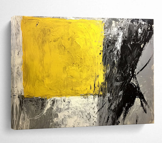 “Yellow - Black Abstract Blocks” - Yellow, Black, Gray - Painting On Canvas HB1409