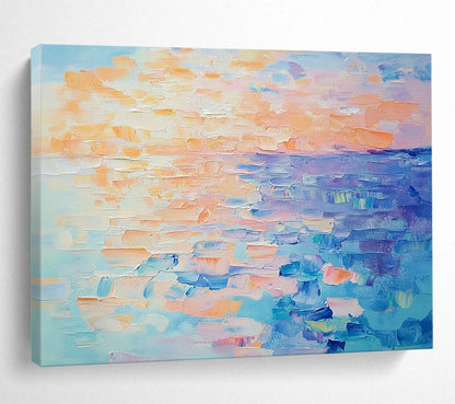 “Pastel Sunset Sea” - Peach, Orange, Blue, Purple, Soft Seaside Dusk Painting On Canvas HB1035