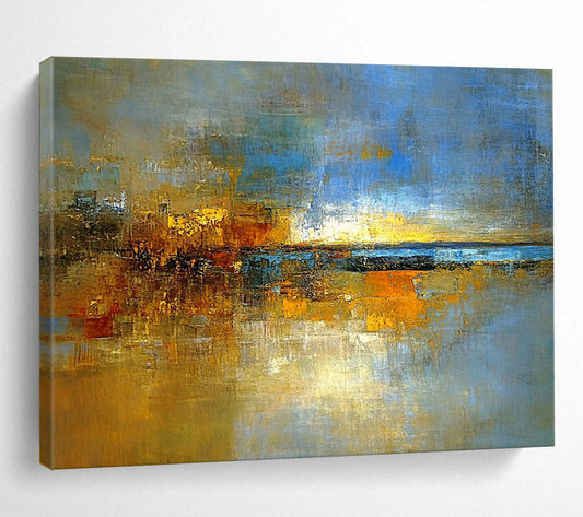“Golden Abstract Dusk” - Rich Golds, Blues, and Browns, Layered Sunset - Inspired Abstract Painting On Canvas HB0909