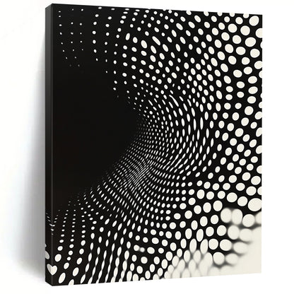 Black and White Dot Tunnel "Perceptual Path" Painting On Canvas HB264