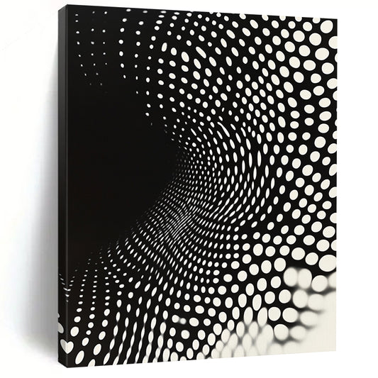 Black and White Dot Tunnel "Perceptual Path" Painting On Canvas HB264