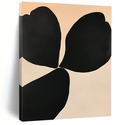Large contemporary abstract painting featuring elegant floral shapes in black and white on an off-white background with subtle color gradients for depth. DLZ1339